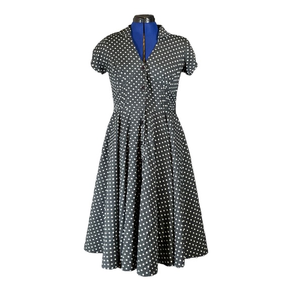 Hell Bunny Dresses & Skirts - Hell Bunny Button up Navy and White polka dot dress Size S *READ DESCRIPTION*